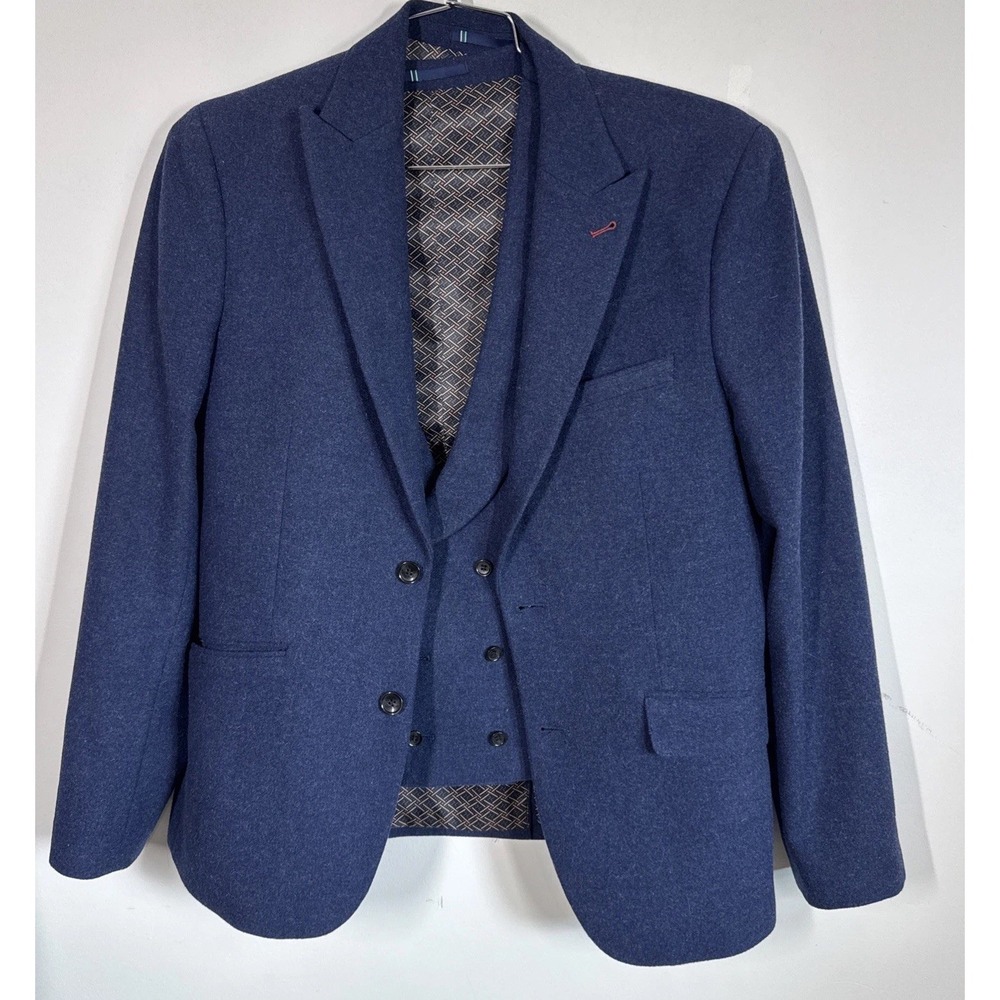 Harry Brown Blue Wool Blend Slim Fit Blazer  And Vest Men's 42R Career Preppy